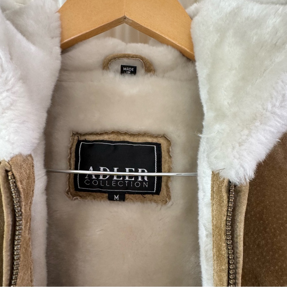 Adler Tan Suede‎ Jacket Faux Fur Lining Collar & Hood Vtg Y2k 90s Winter Cozy - Picture 3 of 7